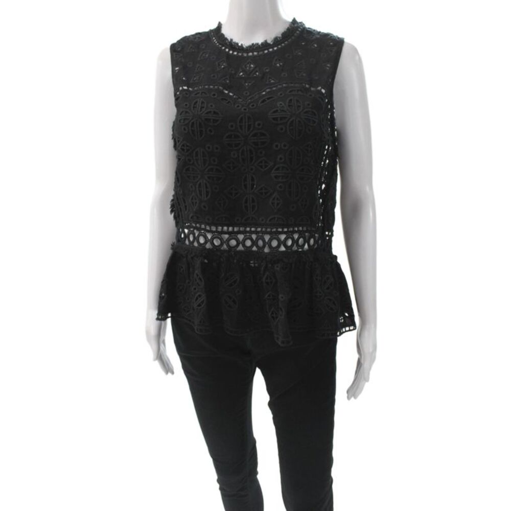 Sea Women Tunic Blouse Black Geometric Rayon Sleeveless Size 2